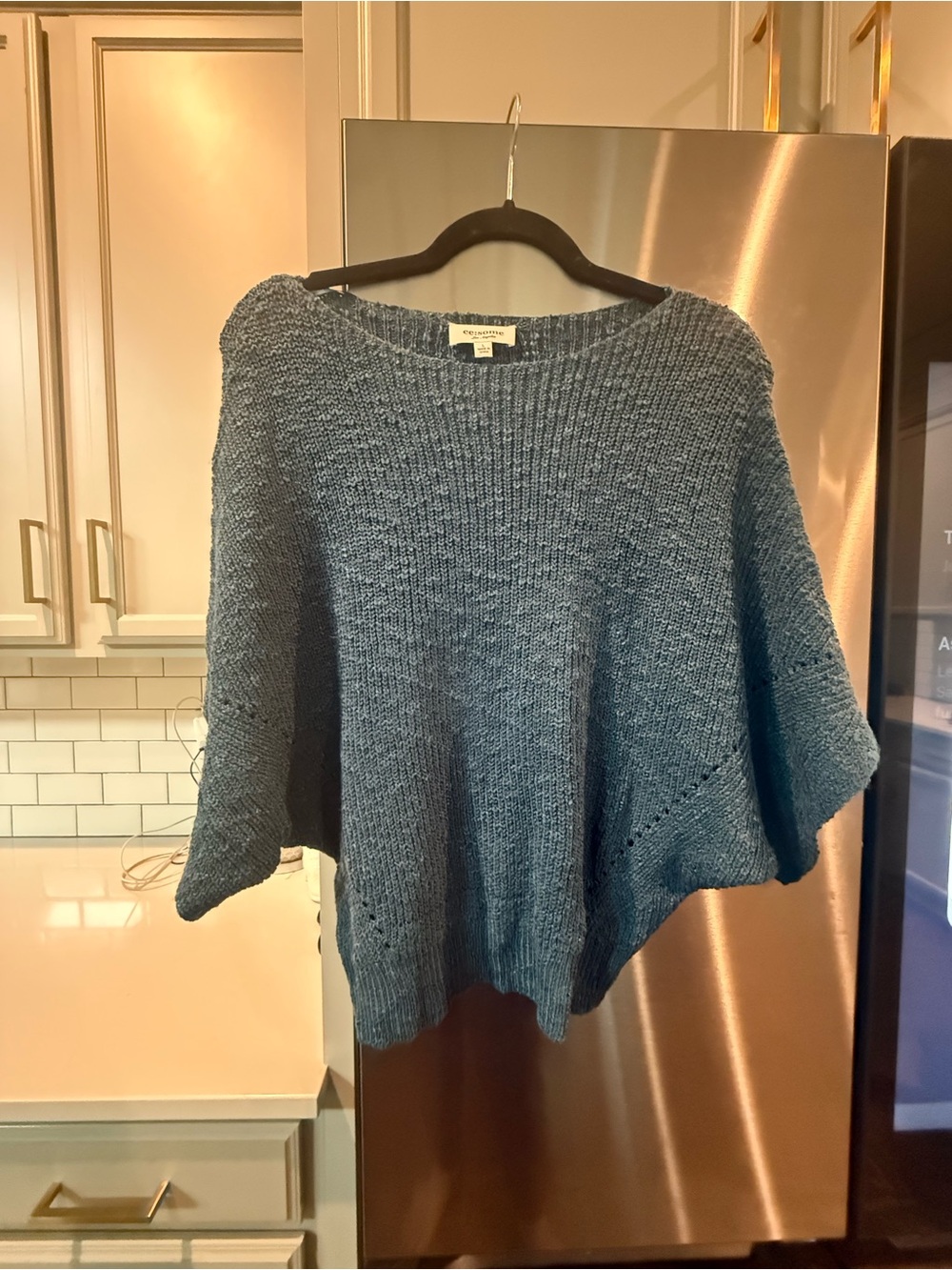 Free People Slate Blue Knit Poncho Sweater
